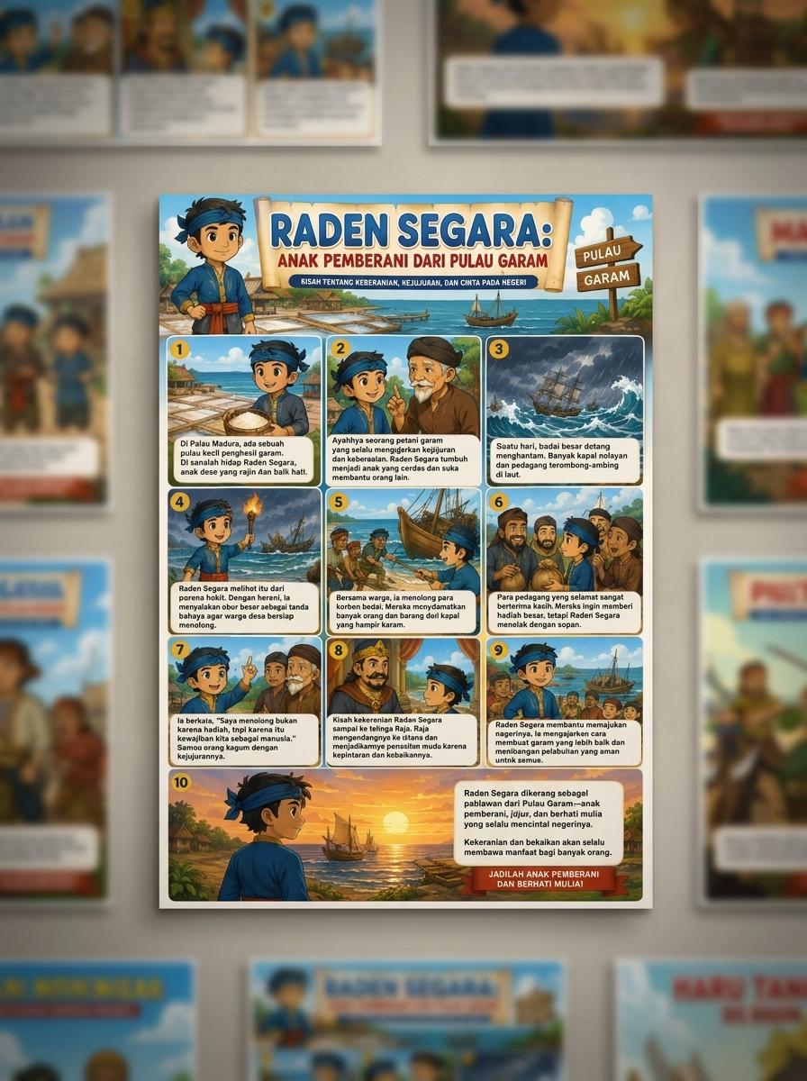 Poster Raden Segara Hiasan Dinding Kamar Anak - Dekorasi Cerita Rakyat Madura Edukatif Kualitas HD