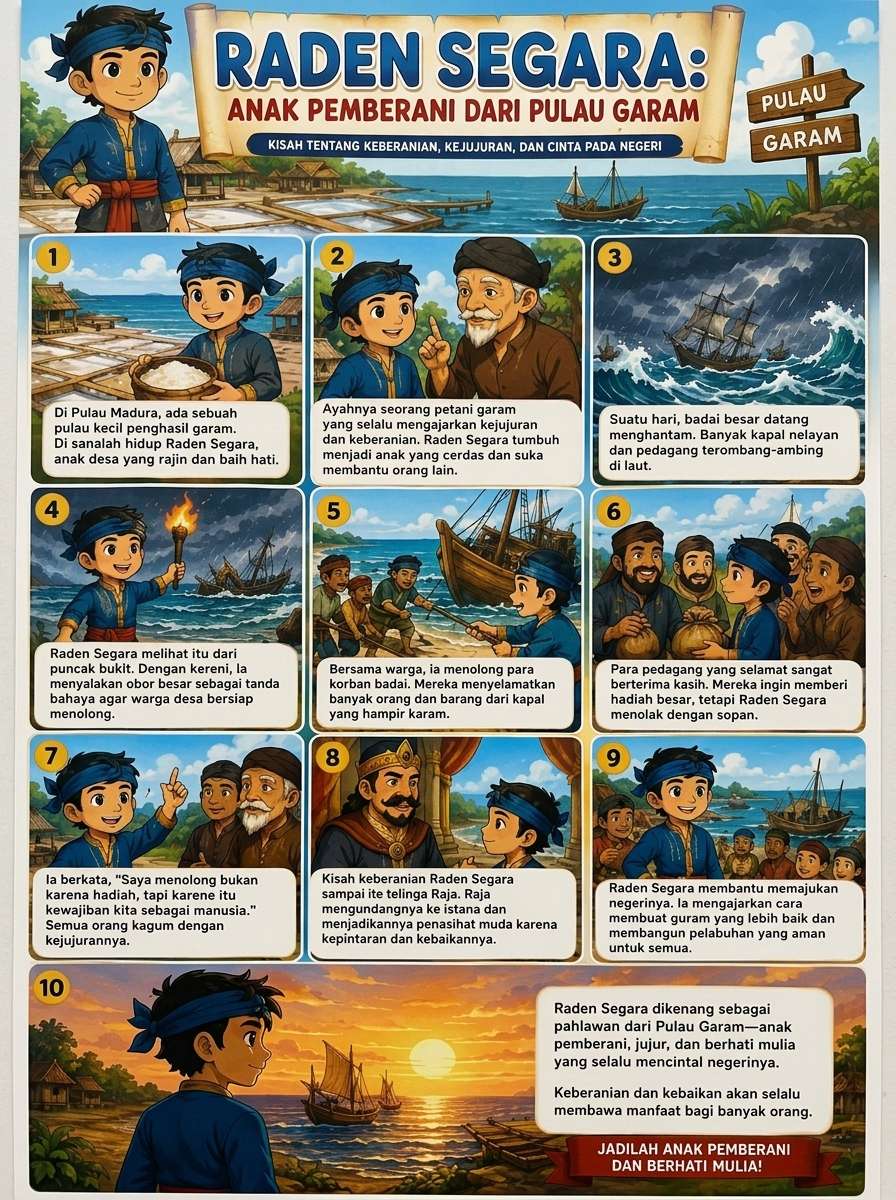 Poster Raden Segara Hiasan Dinding Kamar Anak - Dekorasi Cerita Rakyat Madura Edukatif Kualitas HD