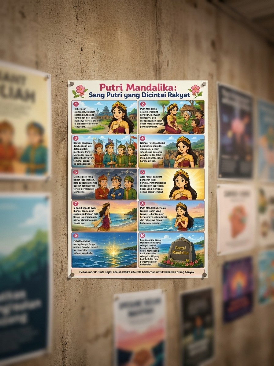 Pajangan Dinding Poster Putri Mandalika Dekorasi Rumah Unik Budaya Indonesia Poster Estetik