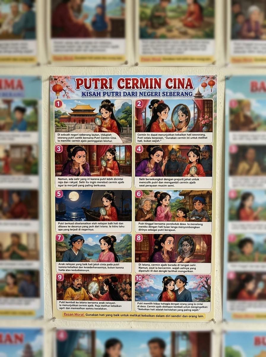 PROMO Poster Putri Cermin Cina Gambar Tajam HD Dekorasi Dinding Koleksi Unik