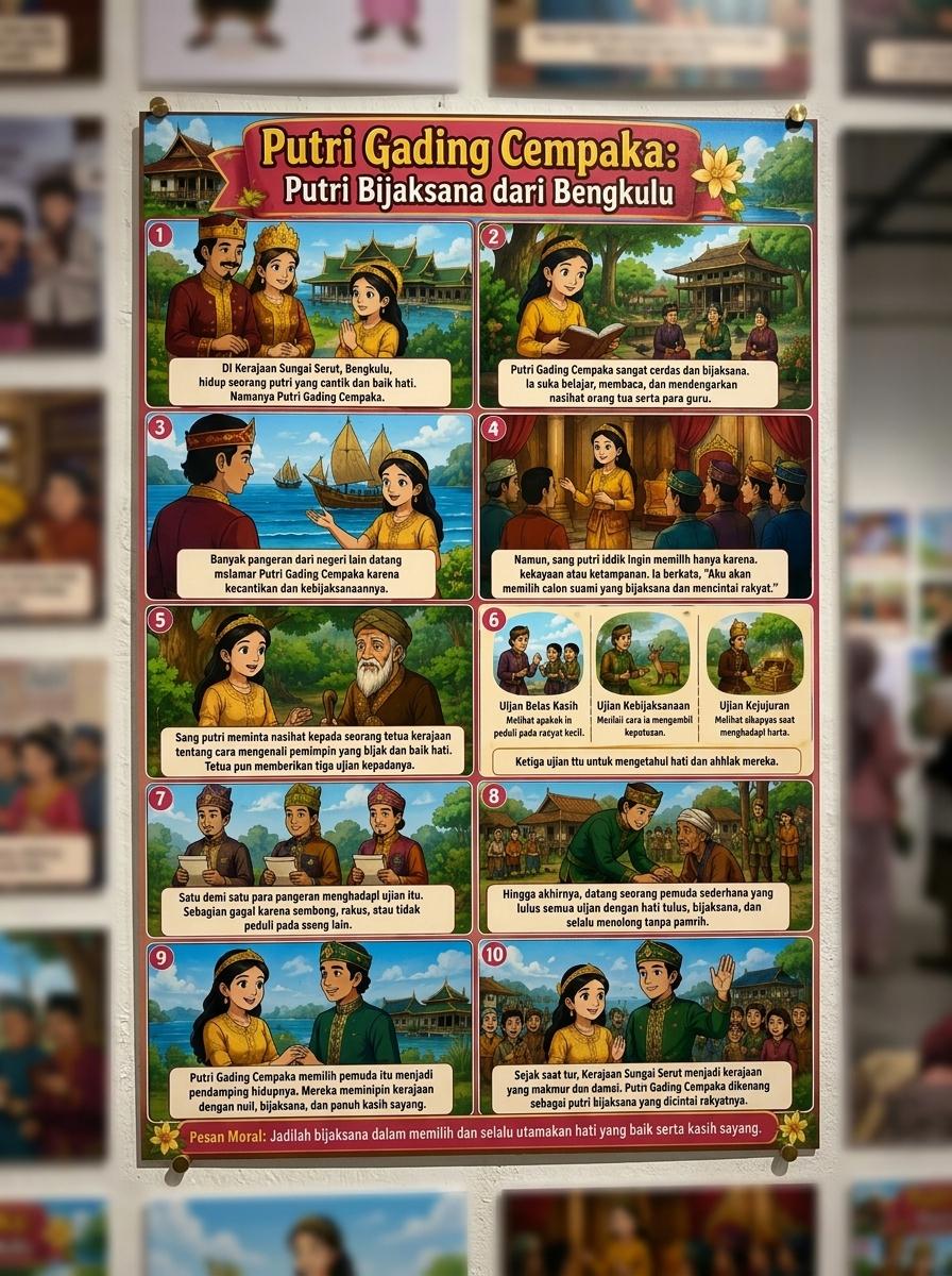 Poster Cerita Rakyat Putri Gading Cempaka Bengkulu Pajangan Dinding Kamar Poster Edukasi Anak Termurah