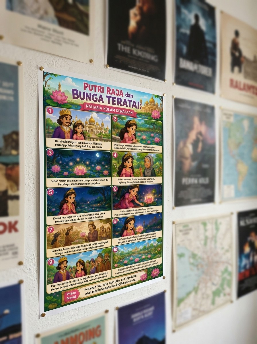 Poster Lukisan Putri Raja Rahasia Kolam Kerajaan Terbaru Pajangan Dinding Klasik Ruang Tamu - Ukuran A3