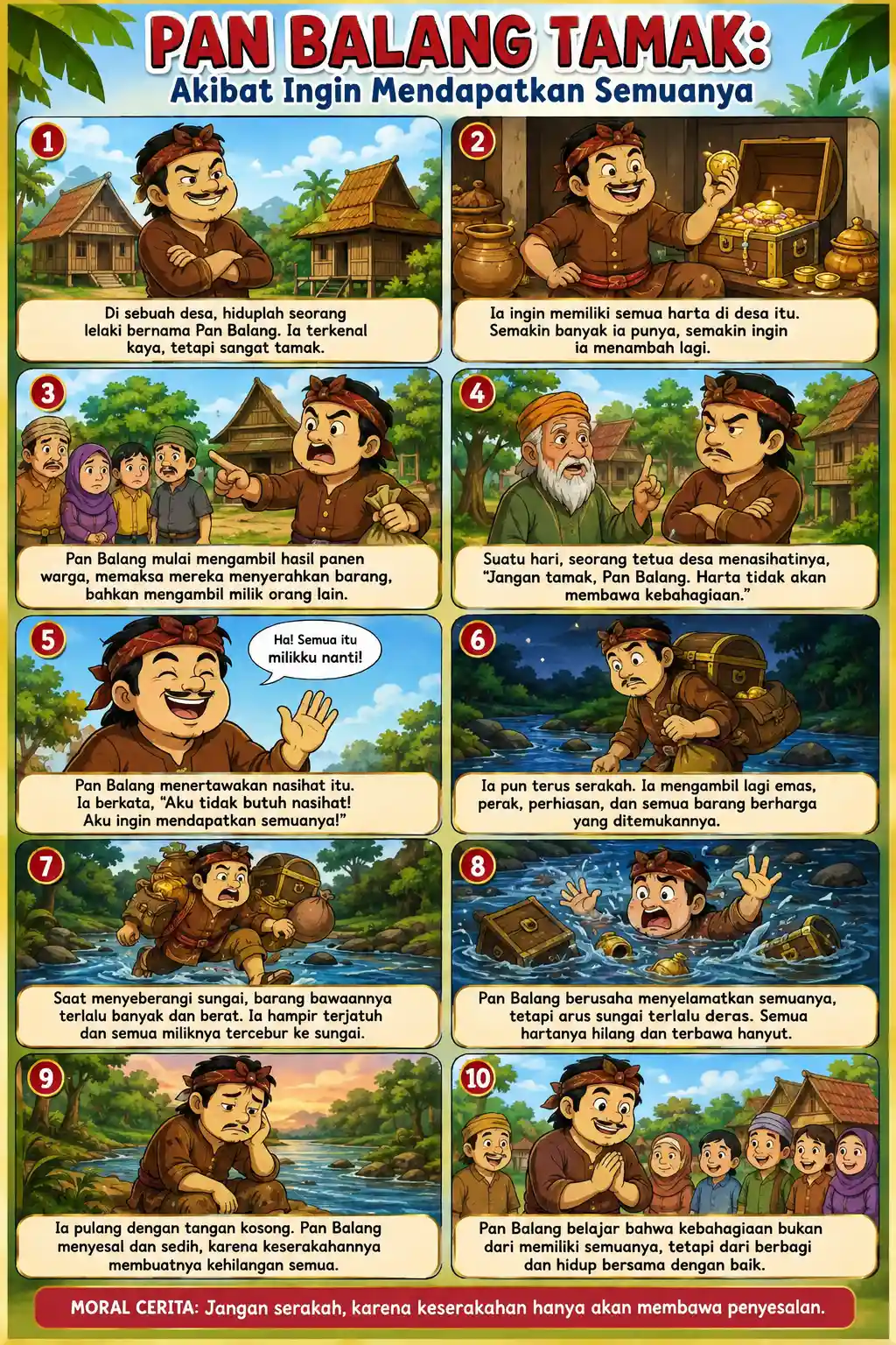 Poster Cerita Rakyat Bali Pan Balang Tamak Edukasi Anak Hiasan Dinding A3+