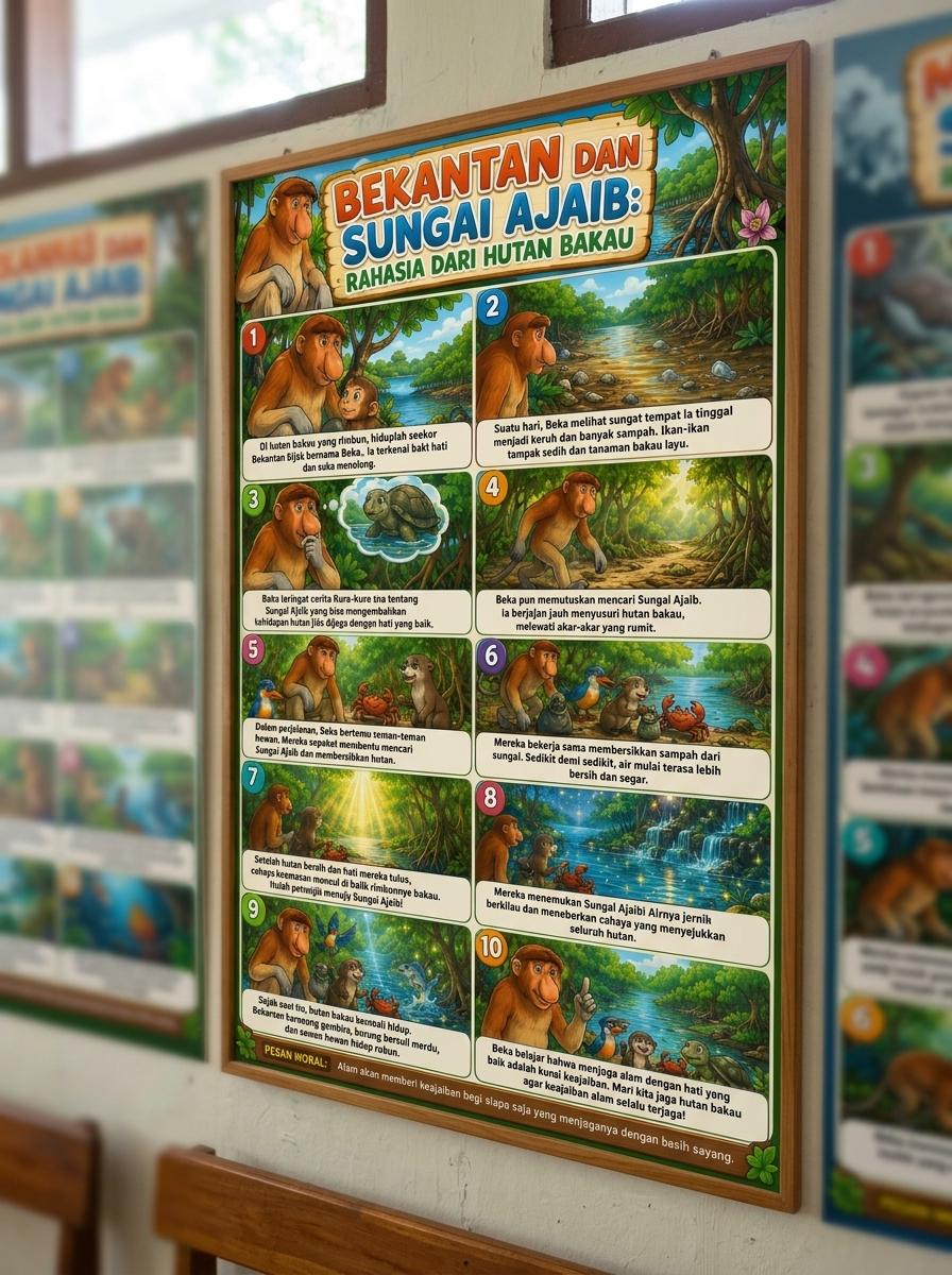 Hiasan Dinding Kamar Anak Poster Bekantan & Sungai Ajaib Wall Decor Edukasi Estetik Murah