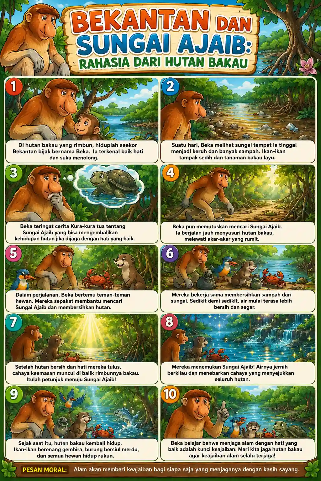 Hiasan Dinding Kamar Anak Poster Bekantan & Sungai Ajaib Wall Decor Edukasi Estetik Murah