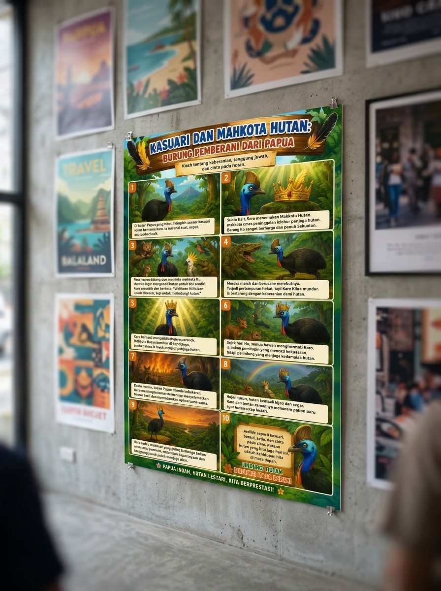 Termurah Poster Kasuari Mahkota Hutan Burung Khas Papua Terbaru - Hiasan Dinding Minimalis Estetik Modern