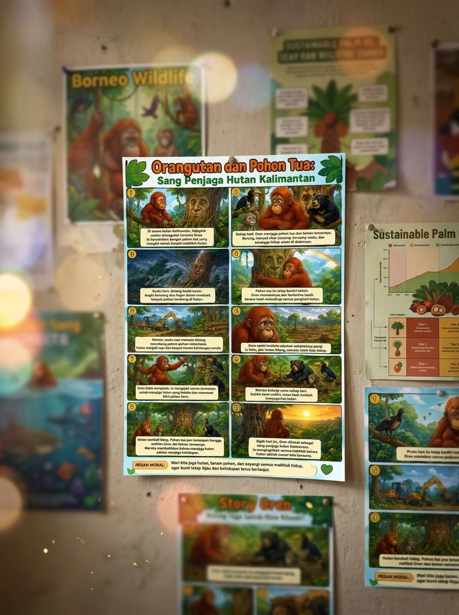 Poster Pajangan Dinding Orangutan Kalimantan Pohon Tua Dekorasi Kamar Kado Unik Premium