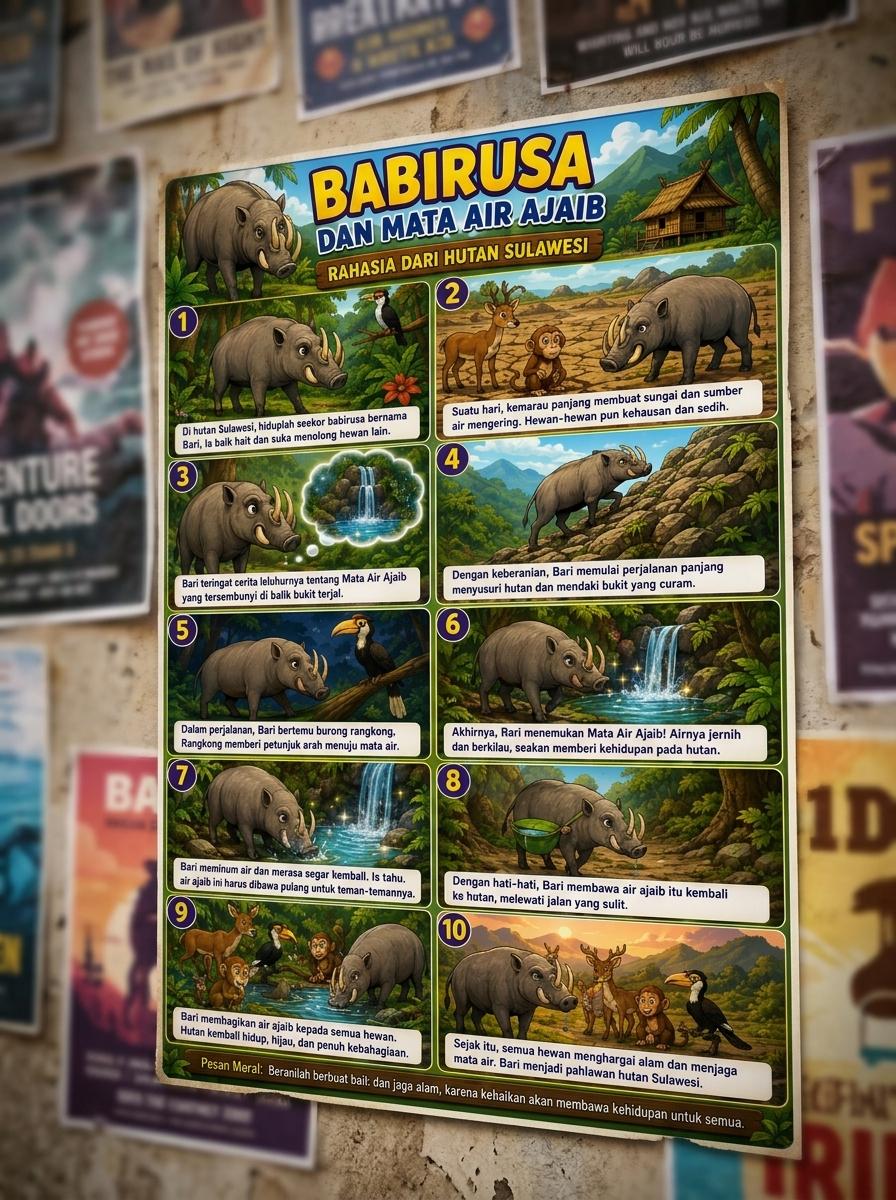 Poster Cerita Rakyat Babirusa Hutan Sulawesi Mata Air Ajaib Kado Anak Termurah