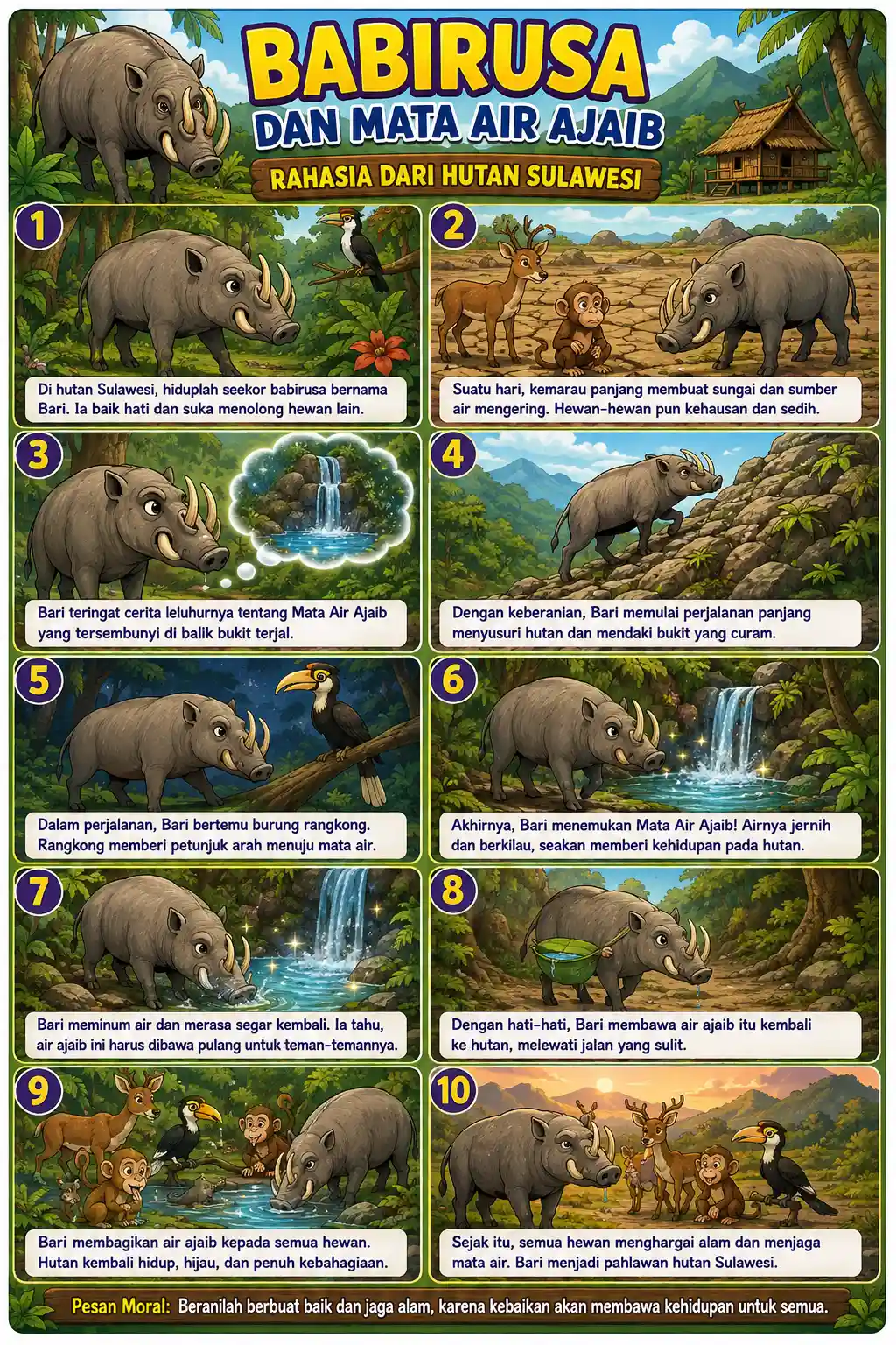 Poster Cerita Rakyat Babirusa Hutan Sulawesi Mata Air Ajaib Kado Anak Termurah