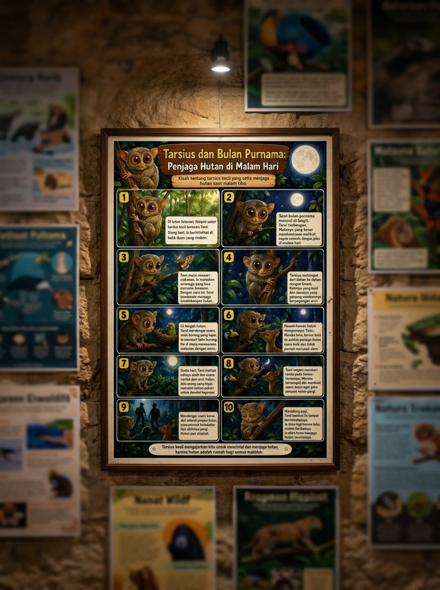 POSTER Dinding Aesthetic Tarsius & Bulan Purnama Hiasan Dinding Kamar Wall Decor Pajangan Ruangan Kualitas HD