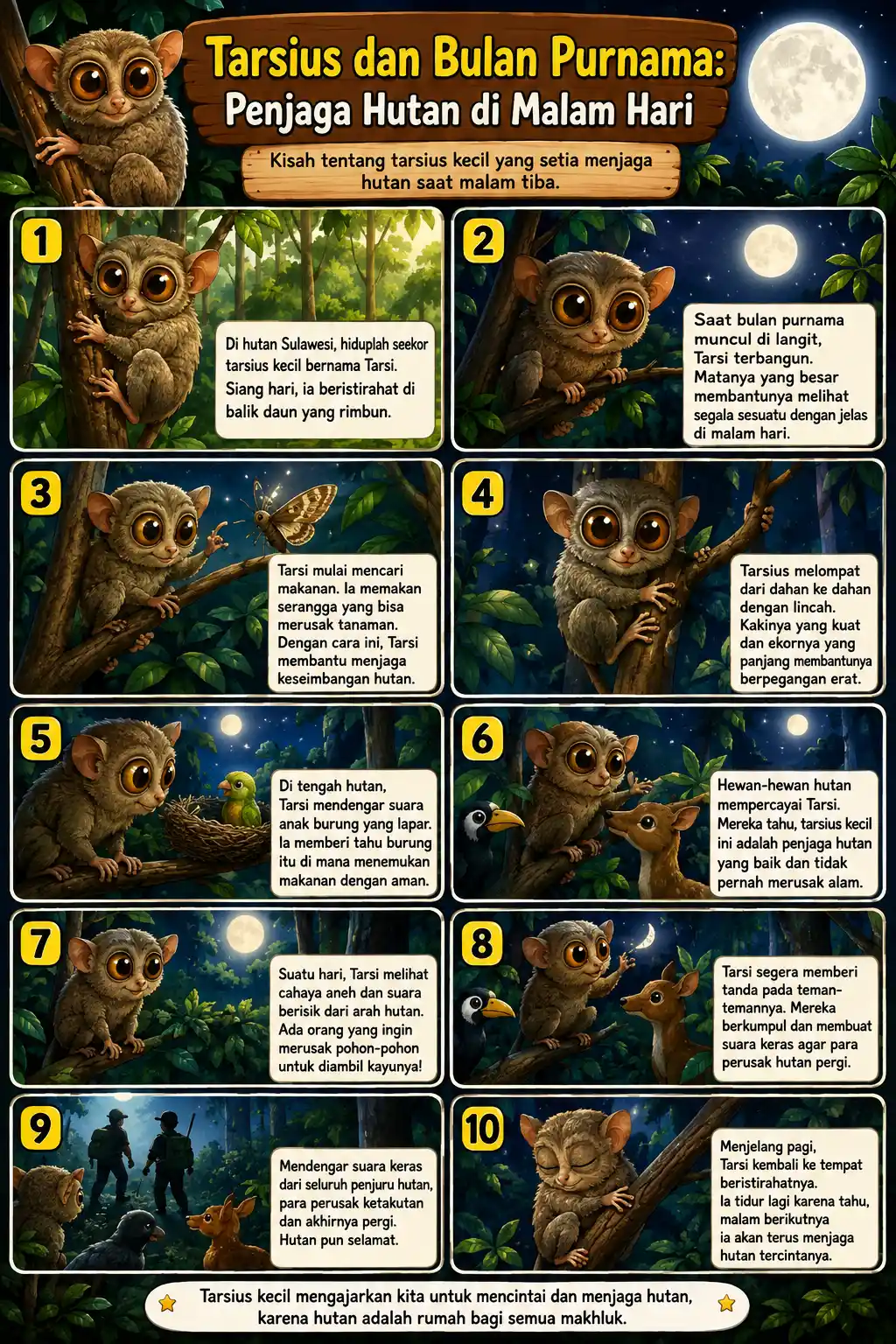 POSTER Dinding Aesthetic Tarsius & Bulan Purnama Hiasan Dinding Kamar Wall Decor Pajangan Ruangan Kualitas HD