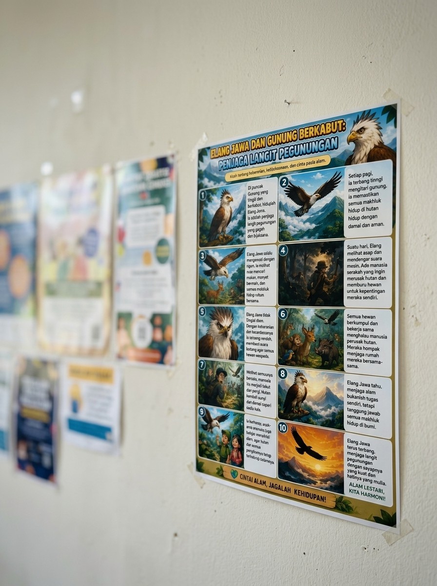 Poster Hiasan Dinding Elang Jawa & Pemandangan Gunung Berkabut - Dekorasi Rumah Estetik Kamar Tidur Minimalis