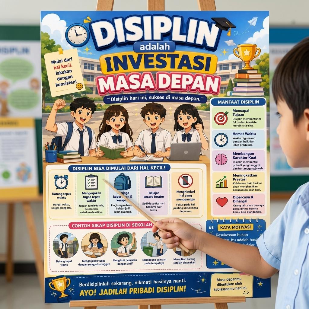 Hiasan Dinding Poster Motivasi Disiplin Adalah Investasi Masa Depan Pajangan Dekorasi Ruang Belajar Kantor Aesthetic