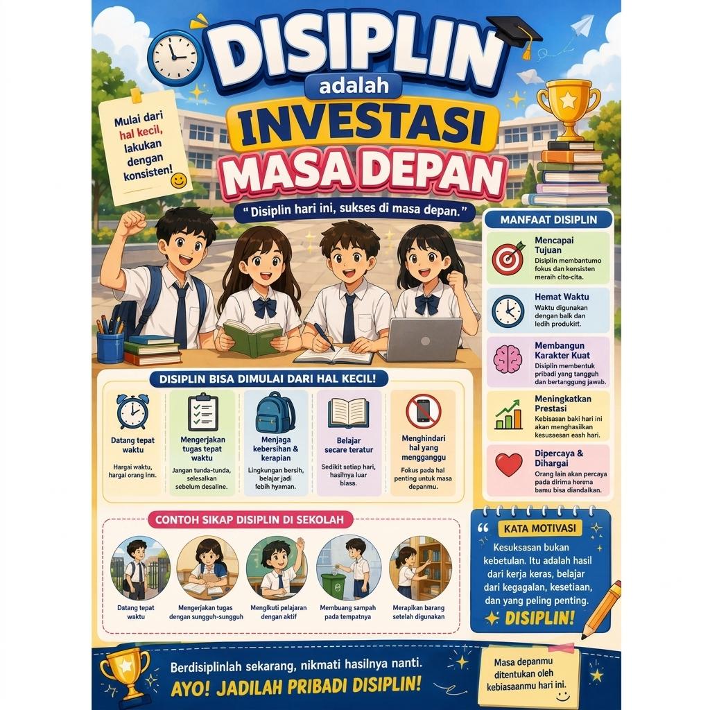 Hiasan Dinding Poster Motivasi Disiplin Adalah Investasi Masa Depan Pajangan Dekorasi Ruang Belajar Kantor Aesthetic