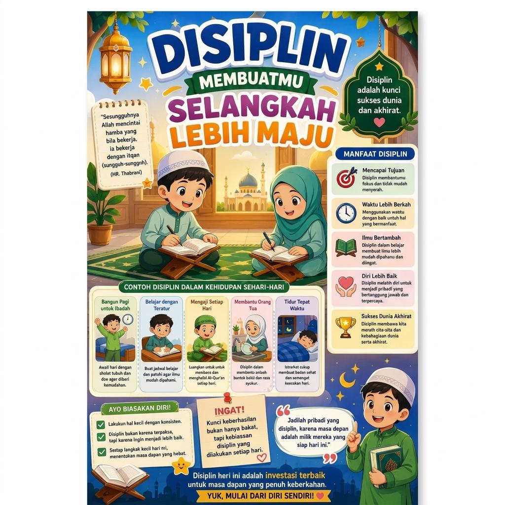 Poster Disiplin Membuatmu Selangkah Lebih Maju Pajangan Dinding Kantor Motivasi Kerja Wall Decor