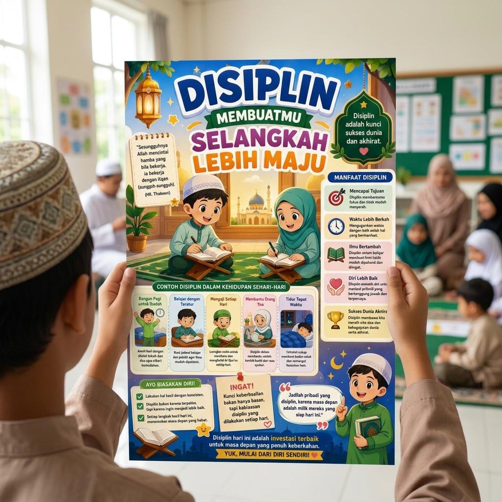 Poster Disiplin Membuatmu Selangkah Lebih Maju Pajangan Dinding Kantor Motivasi Kerja Wall Decor