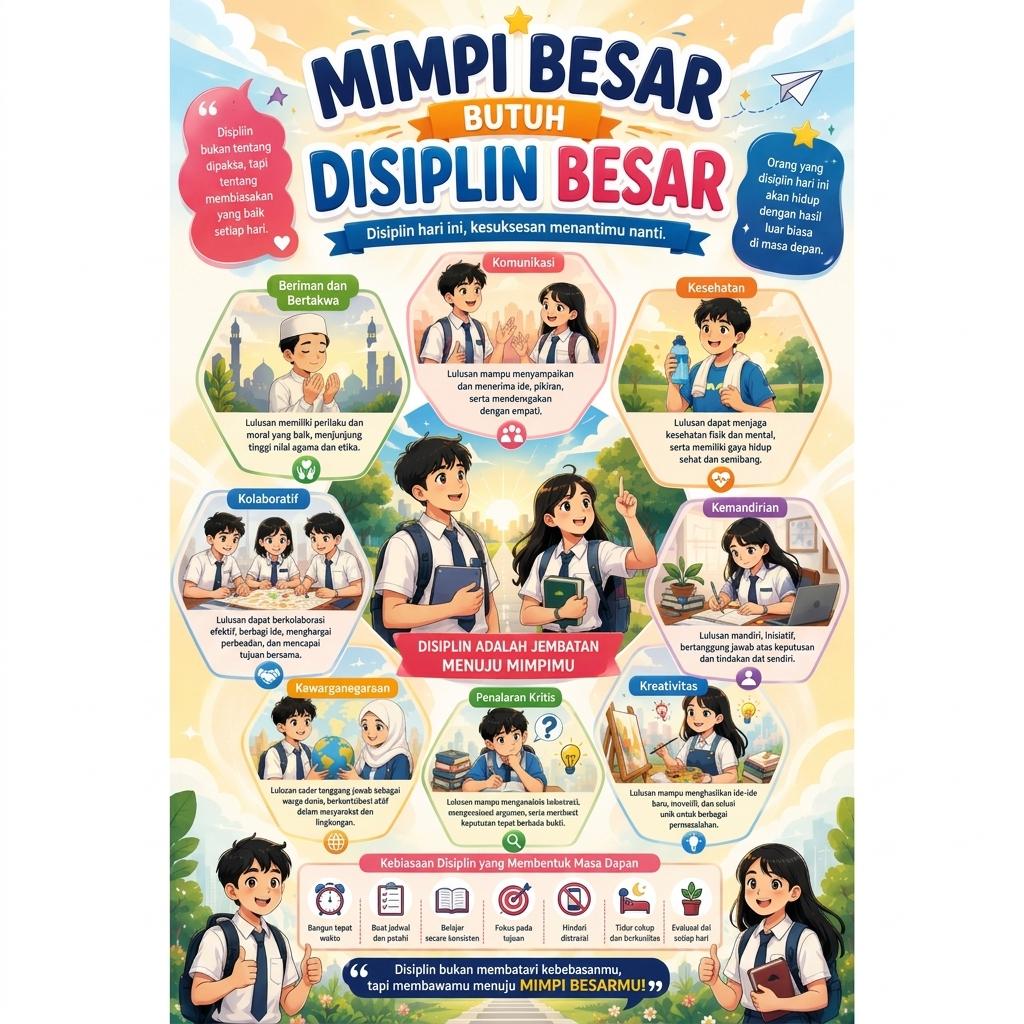 Poster Motivasi Mimpi Besar Butuh Disiplin Besar Pajangan Dinding Kantor Kamar Kerja Minimalis Murah Berkualitas