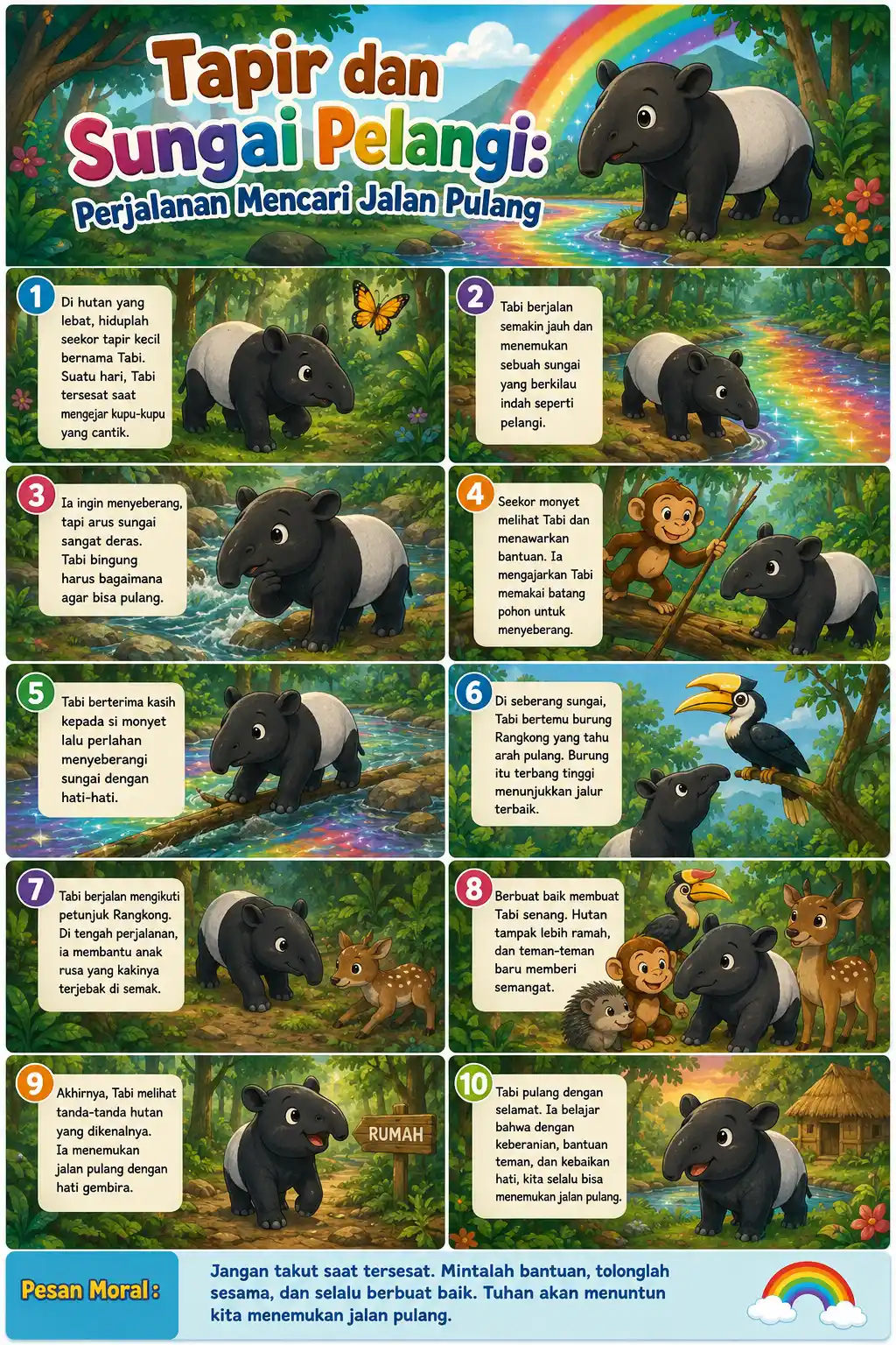 Poster Hiasan Dinding Kamar Anak Tapir & Sungai Pelangi Estetik Dekorasi Ruangan