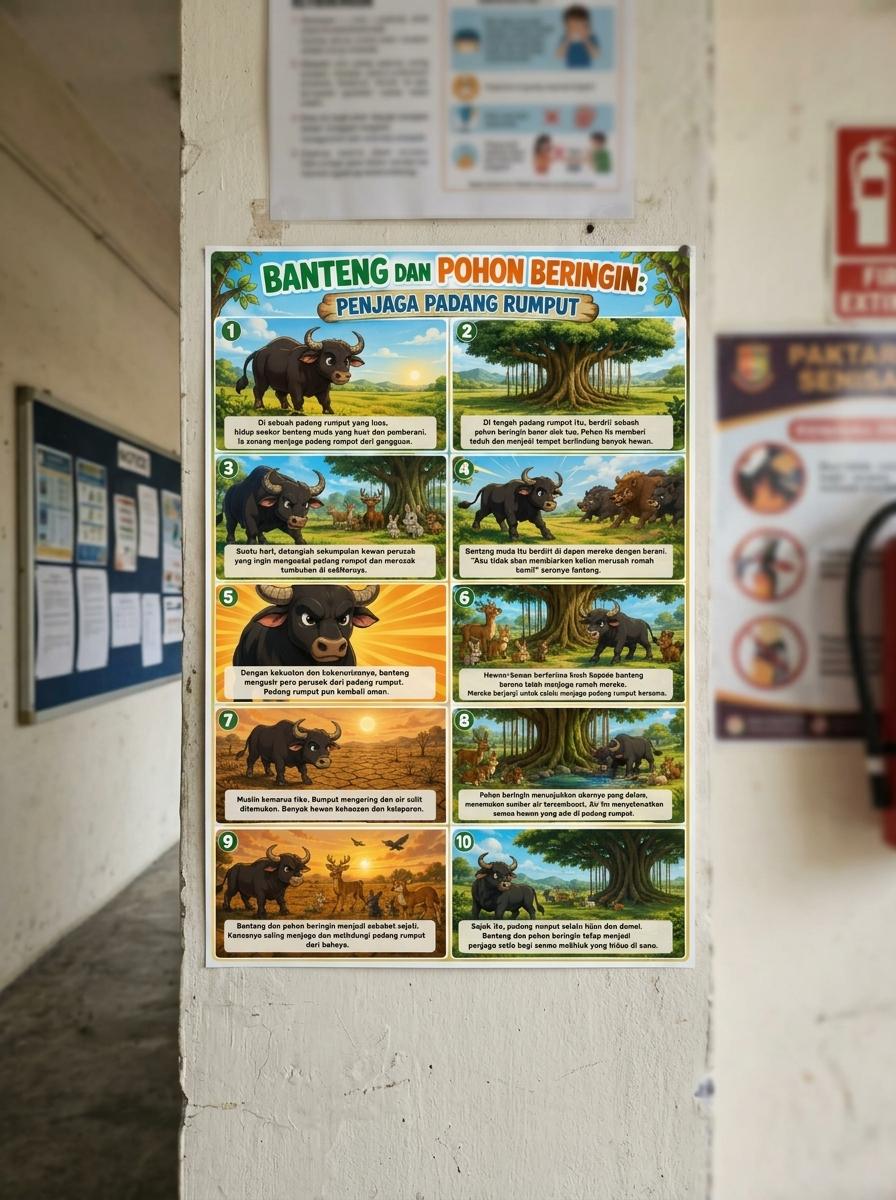 Hiasan Dinding Poster Banteng & Pohon Beringin Aesthetic Dekorasi Kamar Murah
