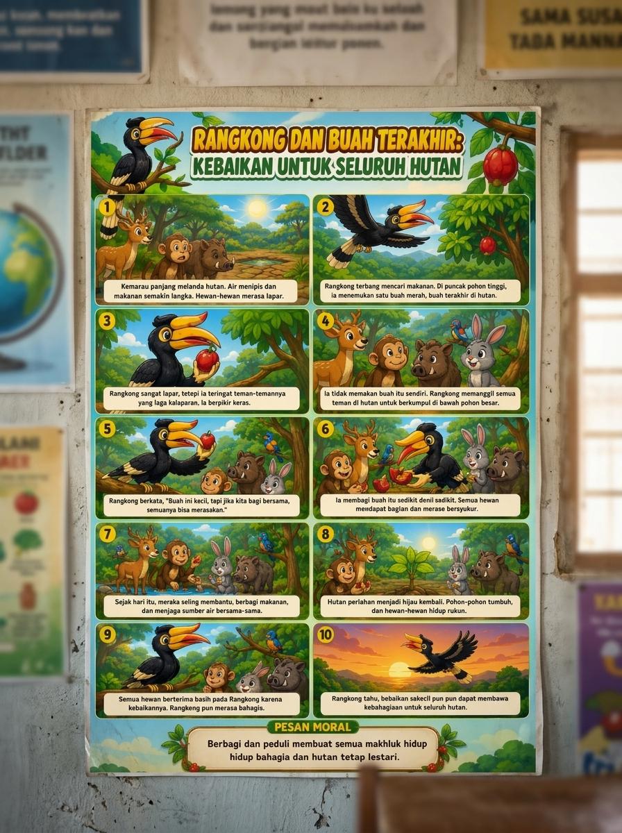 [TERMURAH] Poster Rangkong dan Buah Terakhir Hiasan Dinding Estetik - Wall Decor Lukisan Edukasi Anak Ruang Tamu - Original