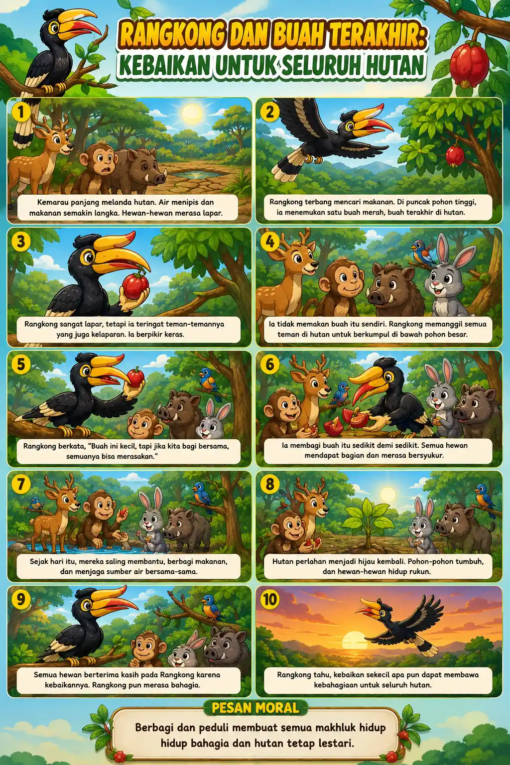 [TERMURAH] Poster Rangkong dan Buah Terakhir Hiasan Dinding Estetik - Wall Decor Lukisan Edukasi Anak Ruang Tamu - Original