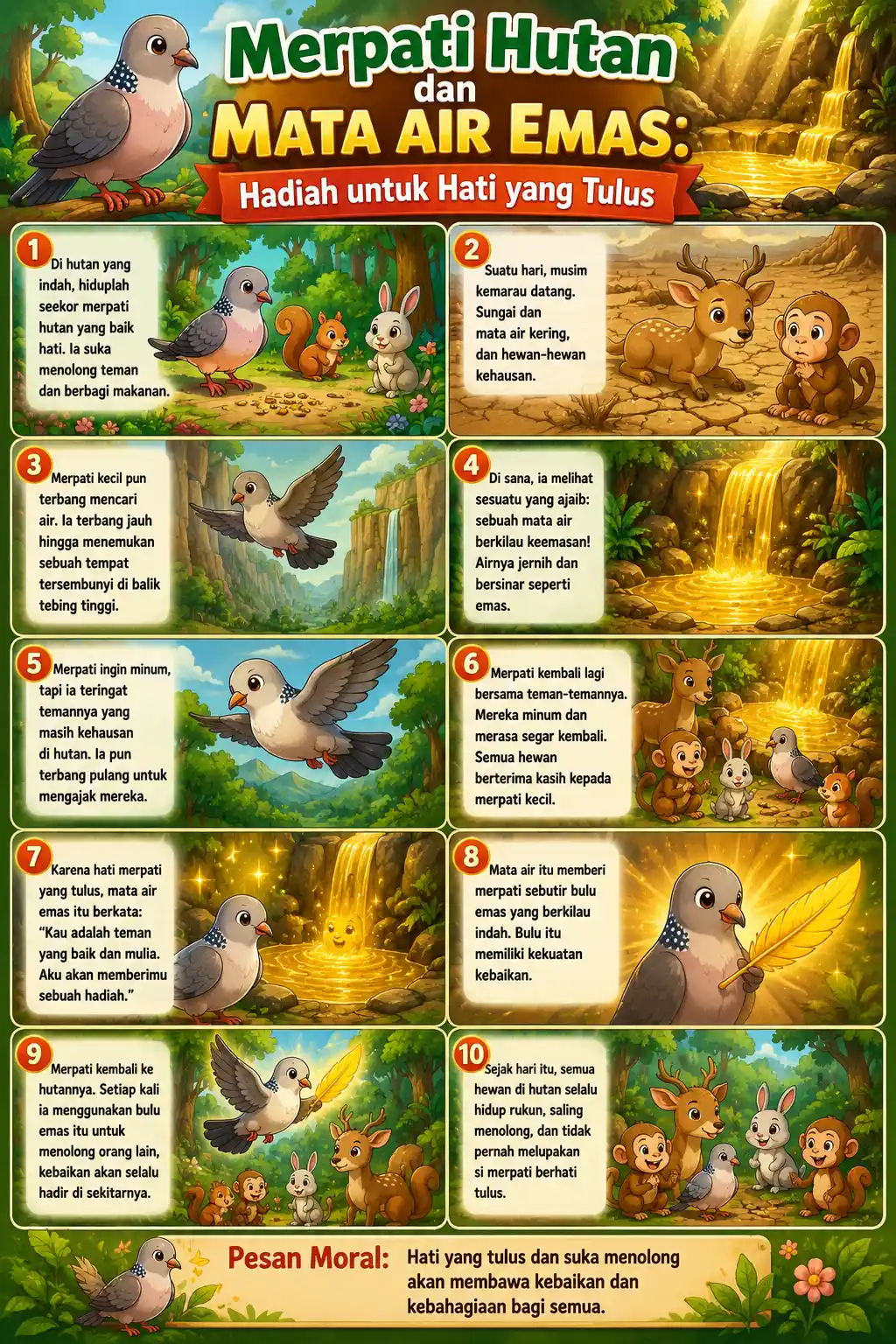 Hiasan Dinding Poster Merpati Hutan & Mata Air Emas Pajangan Dekorasi Kamar Estetik Hadiah Kado Unik