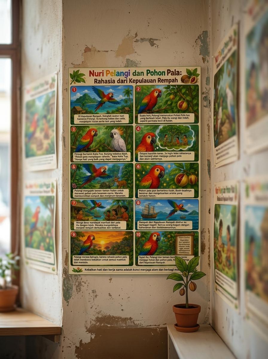 Hiasan Dinding Estetik Poster Nuri Pelangi & Pohon Pala Kepulauan Rempah - Pajangan Dinding Dekorasi Kamar