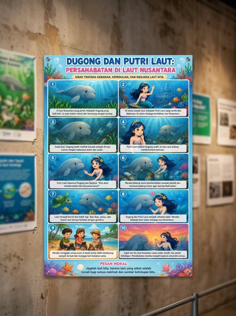 Poster Dinding Aesthetic Dugong & Putri Laut Hiasan Kamar Anak Lucu