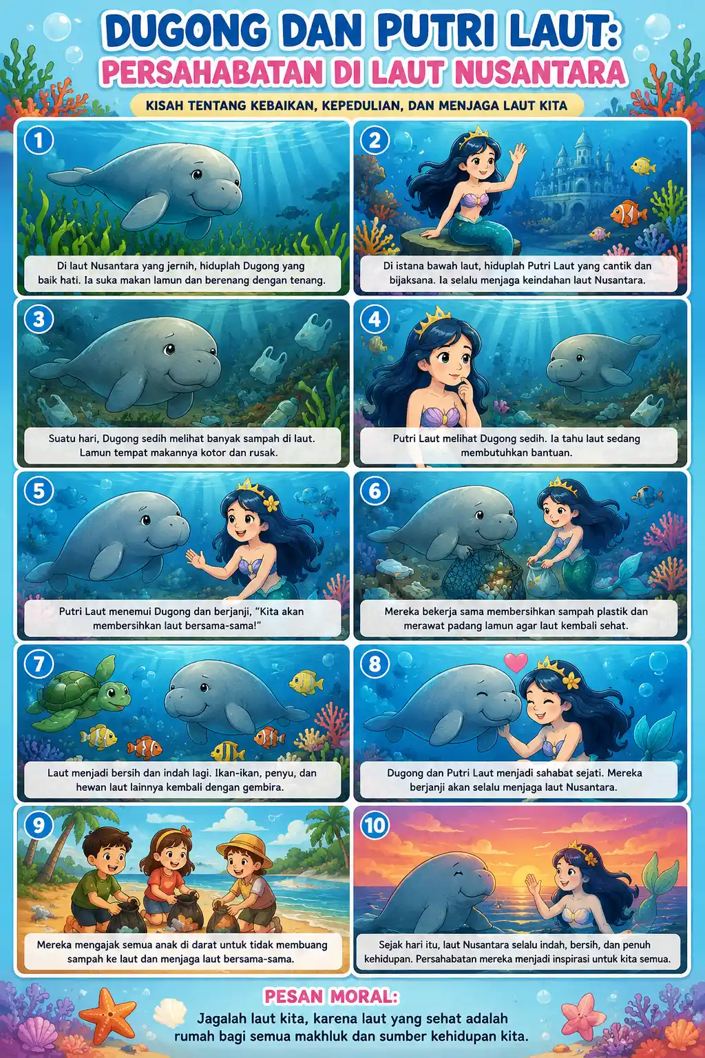 Poster Dinding Aesthetic Dugong & Putri Laut Hiasan Kamar Anak Lucu