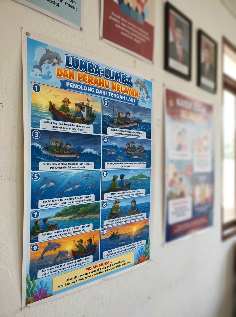 Hiasan Dinding Poster Lumba-Lumba & Perahu Nelayan Dekorasi Kamar Estetik