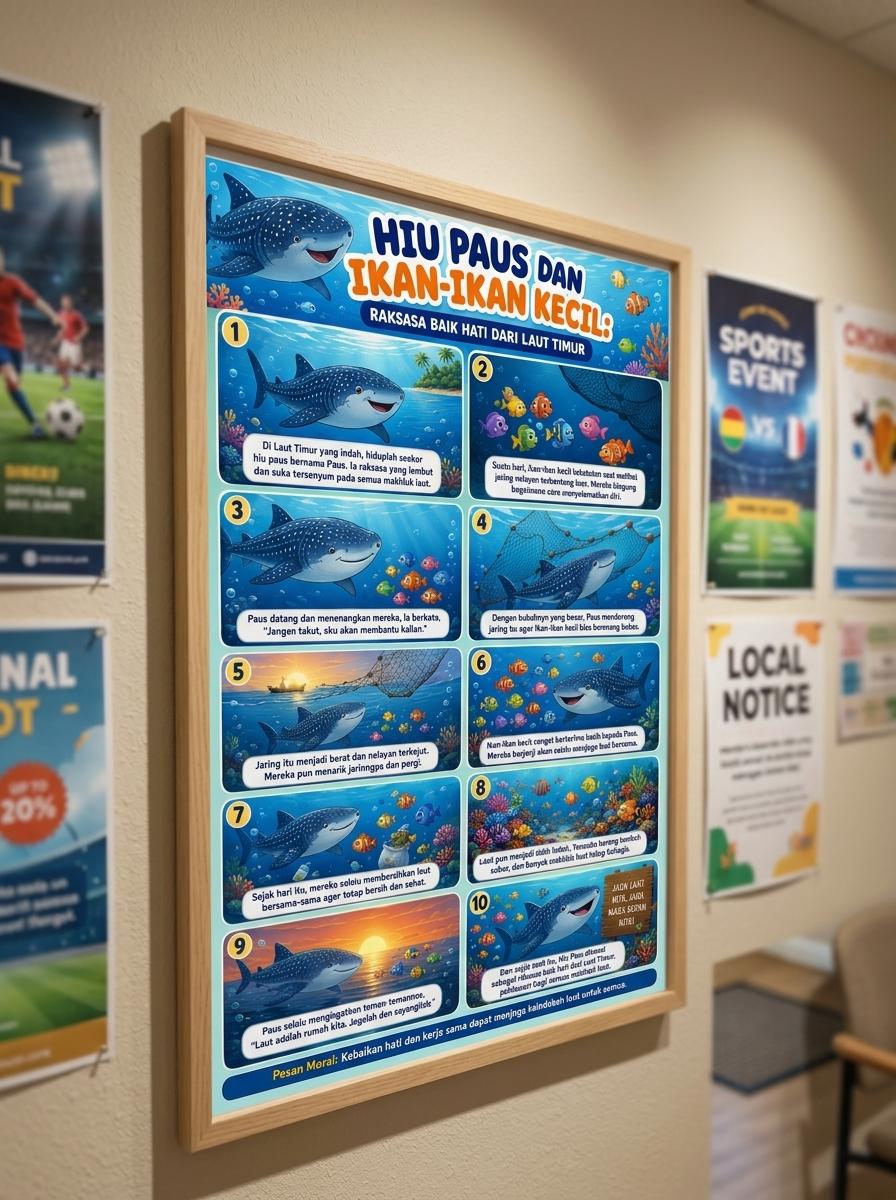 Poster Edukasi Anak Gambar Ikan Hiu Paus Whale Shark Laut Dekorasi Kamar