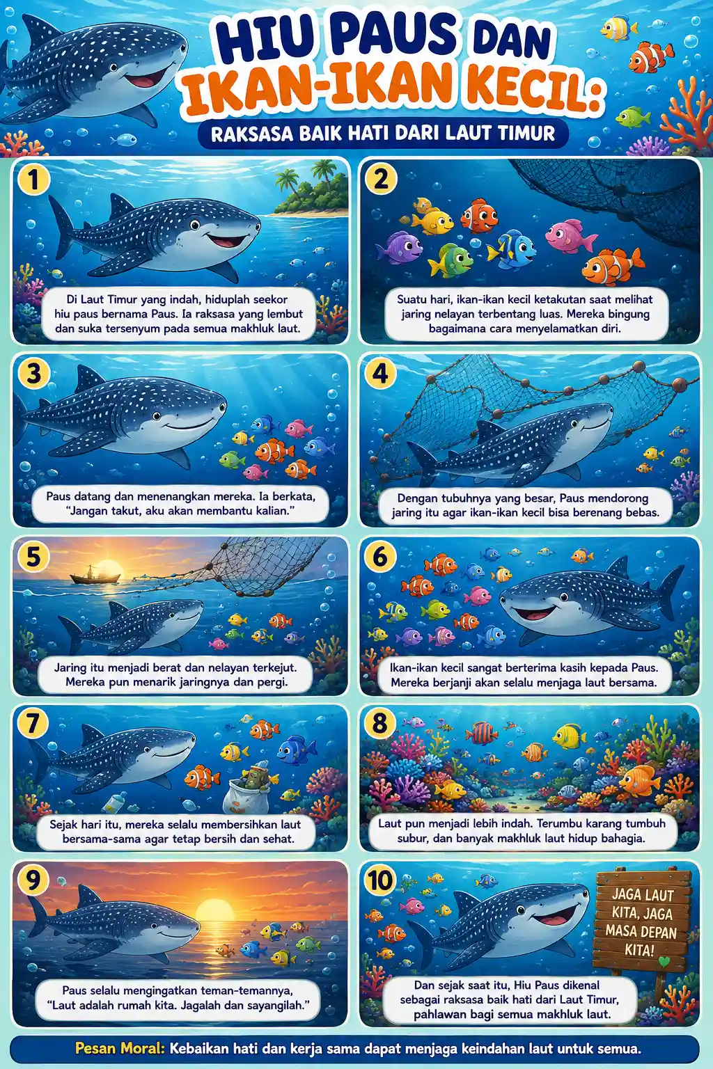 Poster Edukasi Anak Gambar Ikan Hiu Paus Whale Shark Laut Dekorasi Kamar