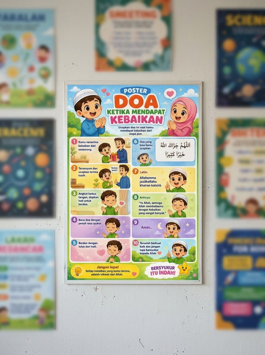 [TERMURAH] Poster Doa Harian Anak Doa Ketika Mendapat Kebaikan Pajangan Dinding Kamar