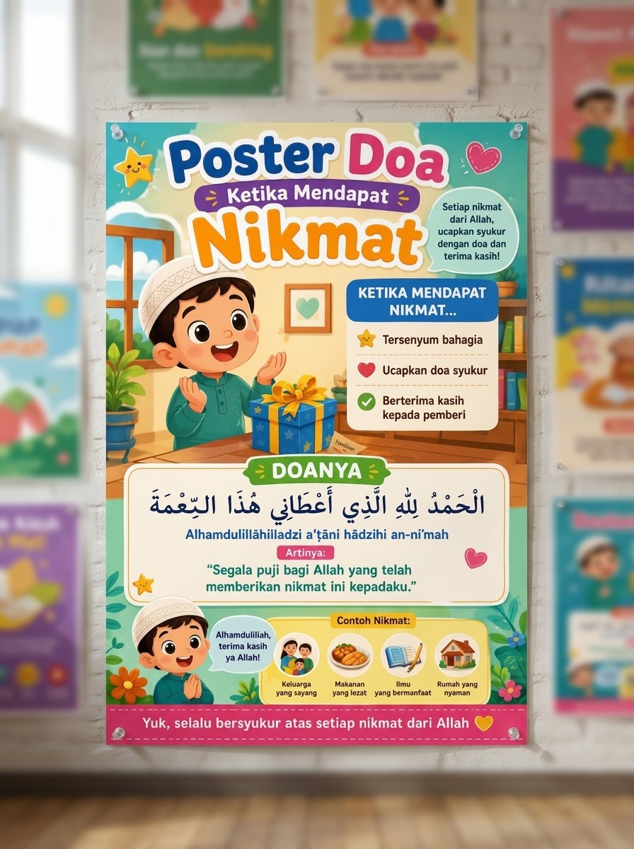Poster Edukasi Anak Islami Doa Ketika Mendapat Nikmat Hiasan Dinding Aesthetic Murah