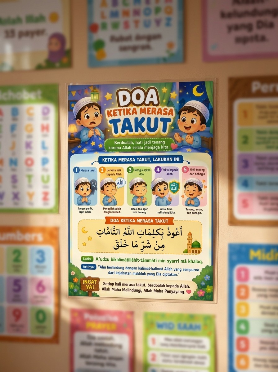 Poster Edukasi Anak Muslim Doa Ketika Merasa Takut Hiasan Dinding Kamar Islami Estetik Murah