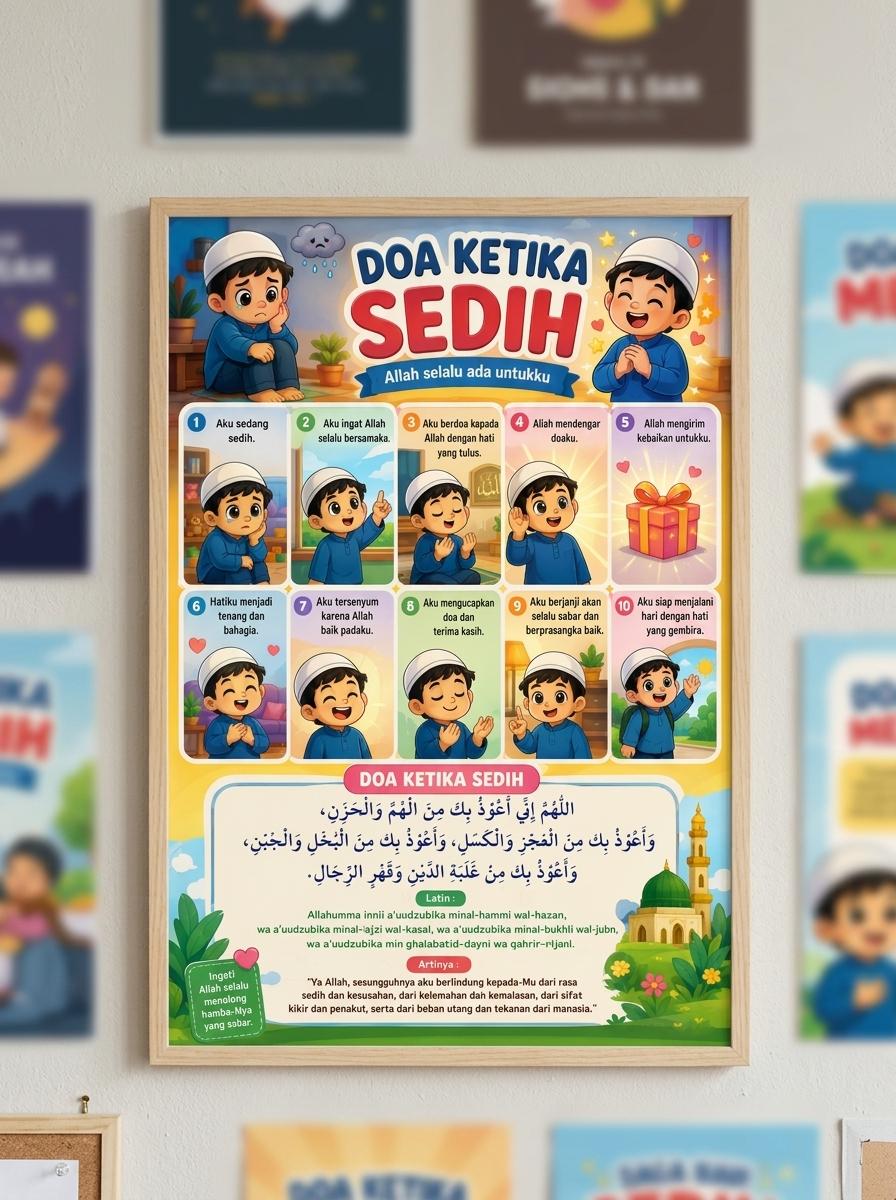 [EDUKASI] Poster Doa Ketika Sedih Ukuran A4 A3 Berkualitas Hiasan Dinding Islami Tahan Air Dekorasi Pajangan