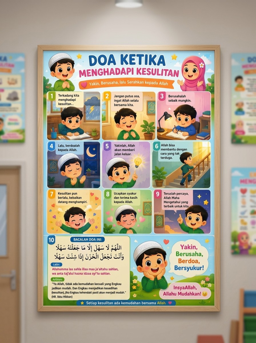 Poster Edukasi Anak Doa Ketika Menghadapi Kesulitan Poster Islami Hiasan Dinding Minimalis Termurah