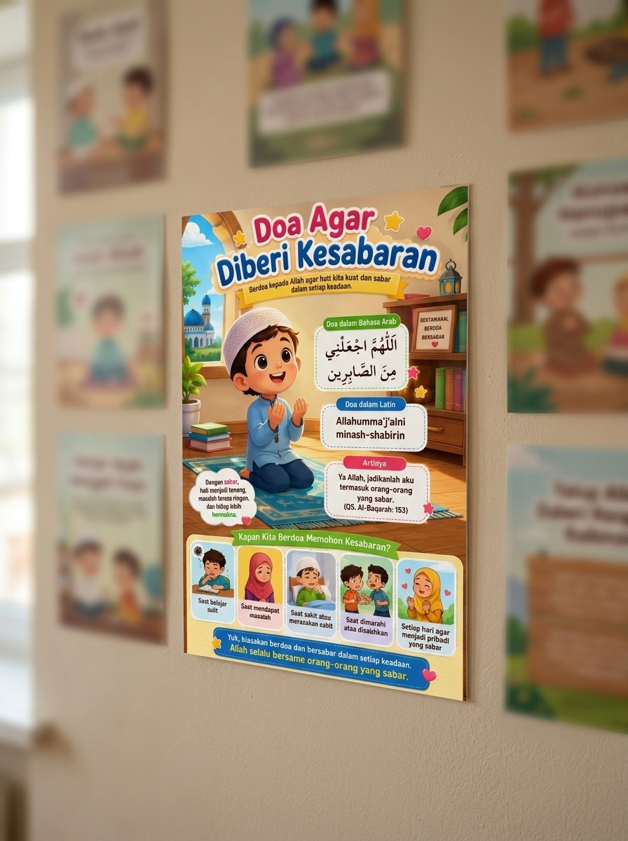 Poster Doa Agar Diberi Kesabaran Kaligrafi Minimalis Dekorasi Rumah Islami Premium