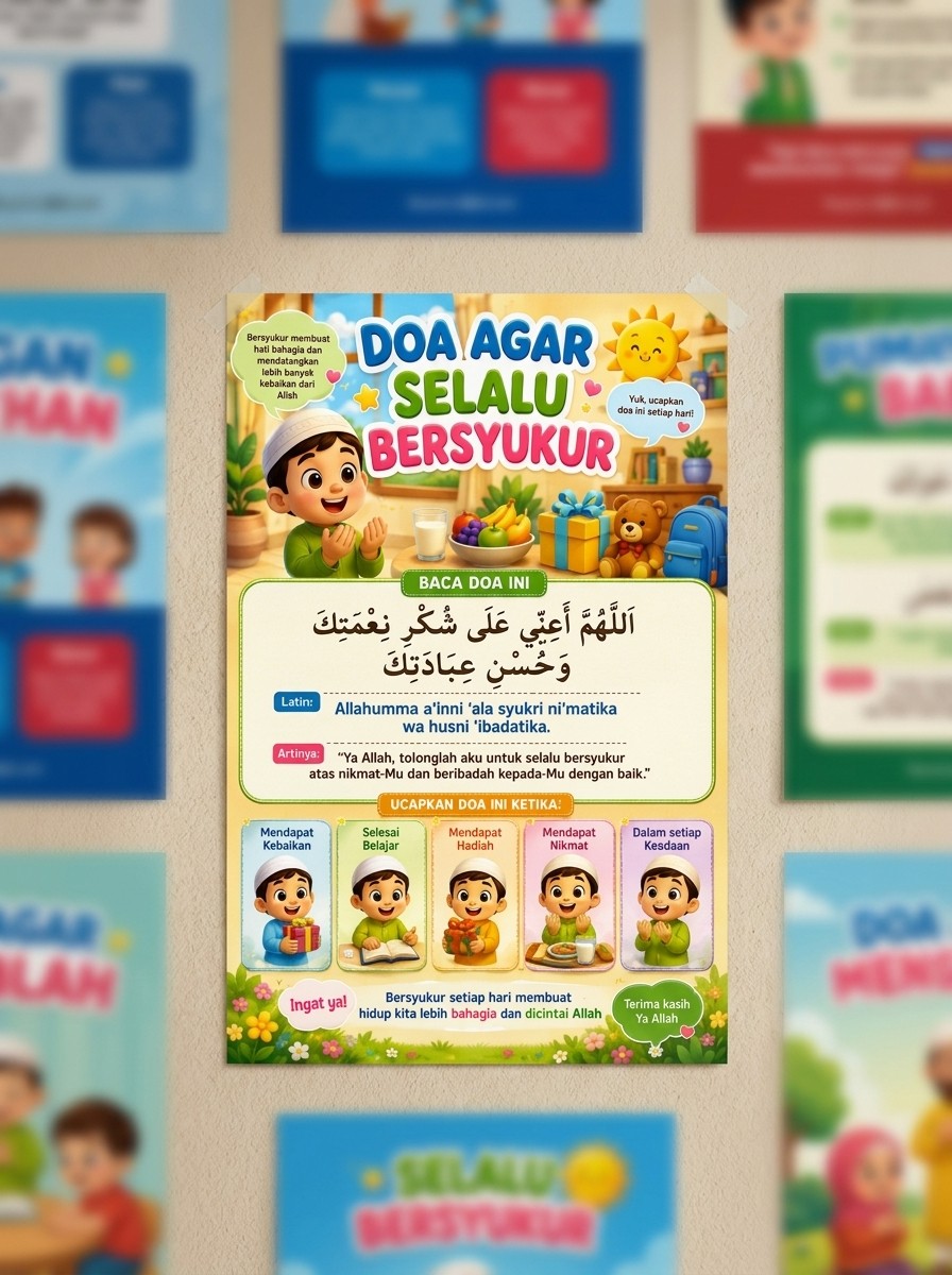 Poster Islami Doa Agar Selalu Bersyukur Dekorasi Rumah Kaligrafi Modern Pajangan Premium