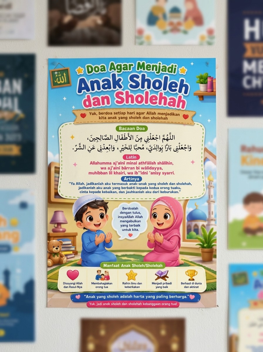 Poster Edukasi Anak Muslim - Doa Agar Menjadi Anak Sholeh Sholehah - Hiasan Dinding Islami A3+