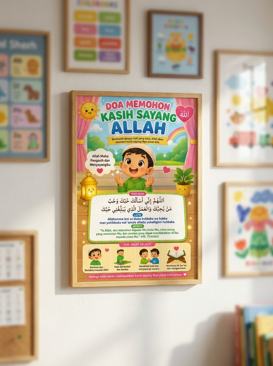 Poster Edukasi Anak Muslim Doa Memohon Kasih Sayang Allah - Wall Decor Islami Estetik Kualitas Premium