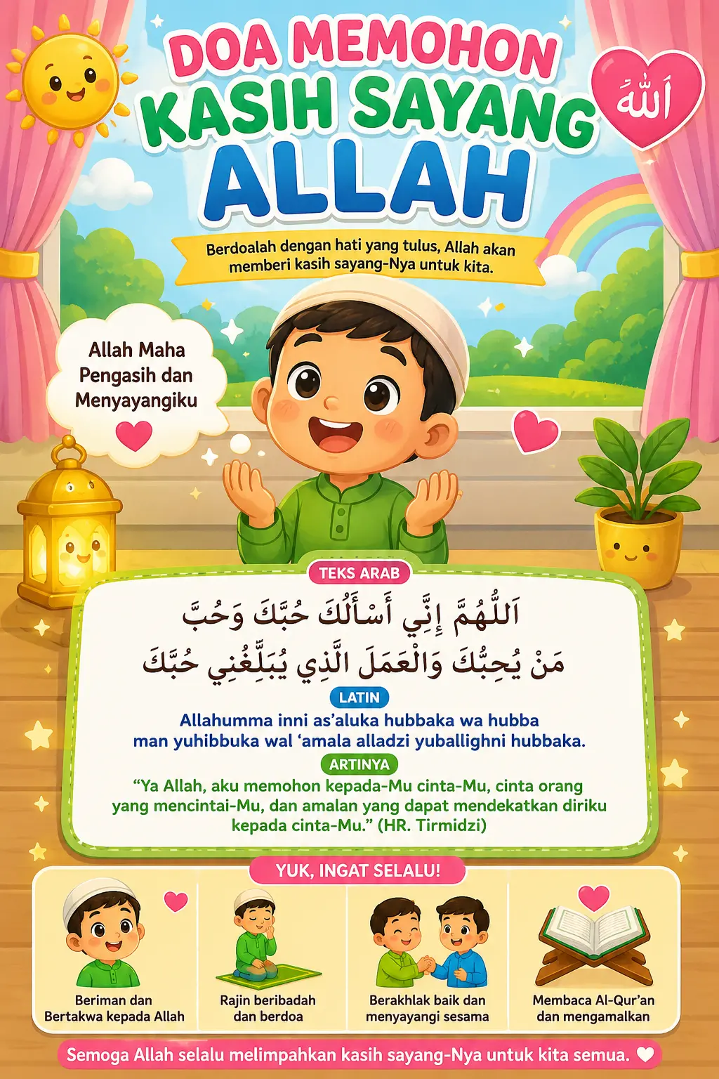 Poster Edukasi Anak Muslim Doa Memohon Kasih Sayang Allah - Wall Decor Islami Estetik Kualitas Premium