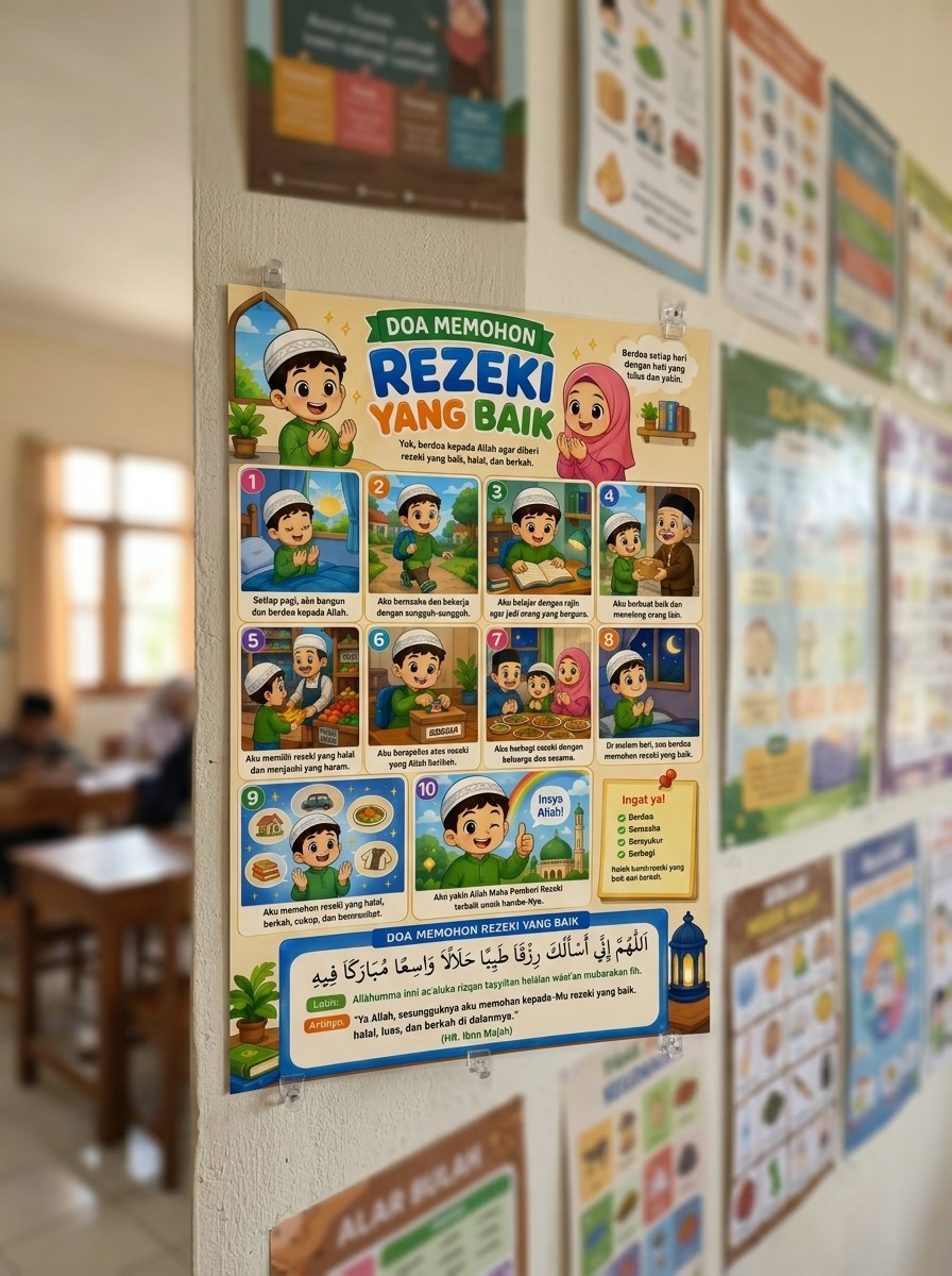Poster Edukasi Islami Doa Memohon Rezeki yang Baik - Pajangan Dinding Murah Berkualitas Dekorasi Kamar