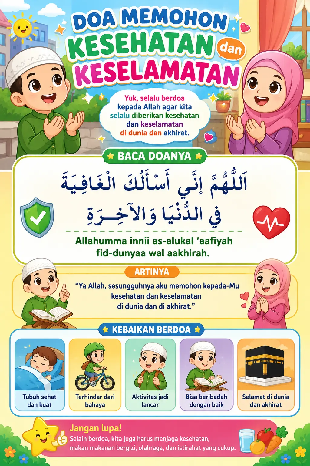 Poster Edukasi Doa Memohon Kesehatan & Keselamatan Anak Muslim Pajangan Dinding Islami Harian Termurah Grosir