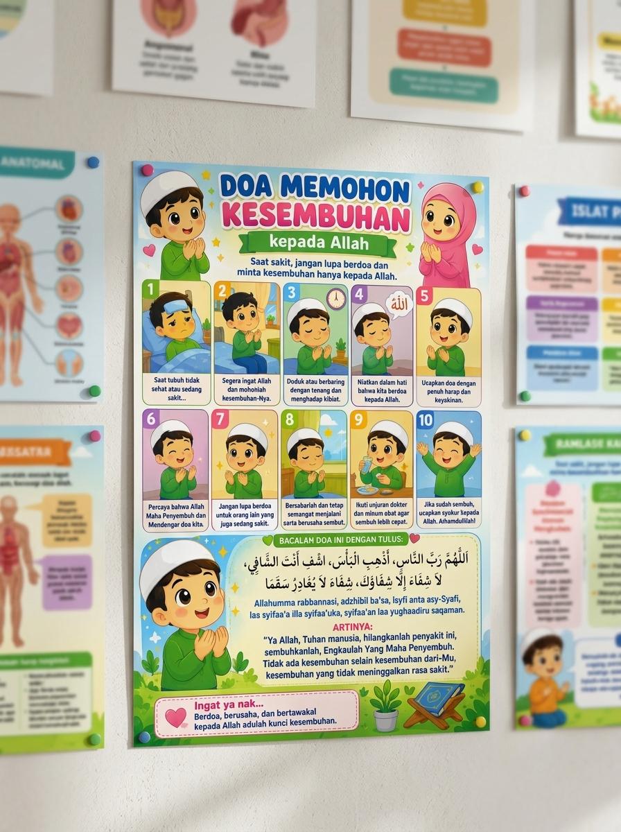 Poster Doa Memohon Kesembuhan Kepada Allah Dekorasi Dinding Islami Pajangan Kamar Tidur Minimalis Aesthetic