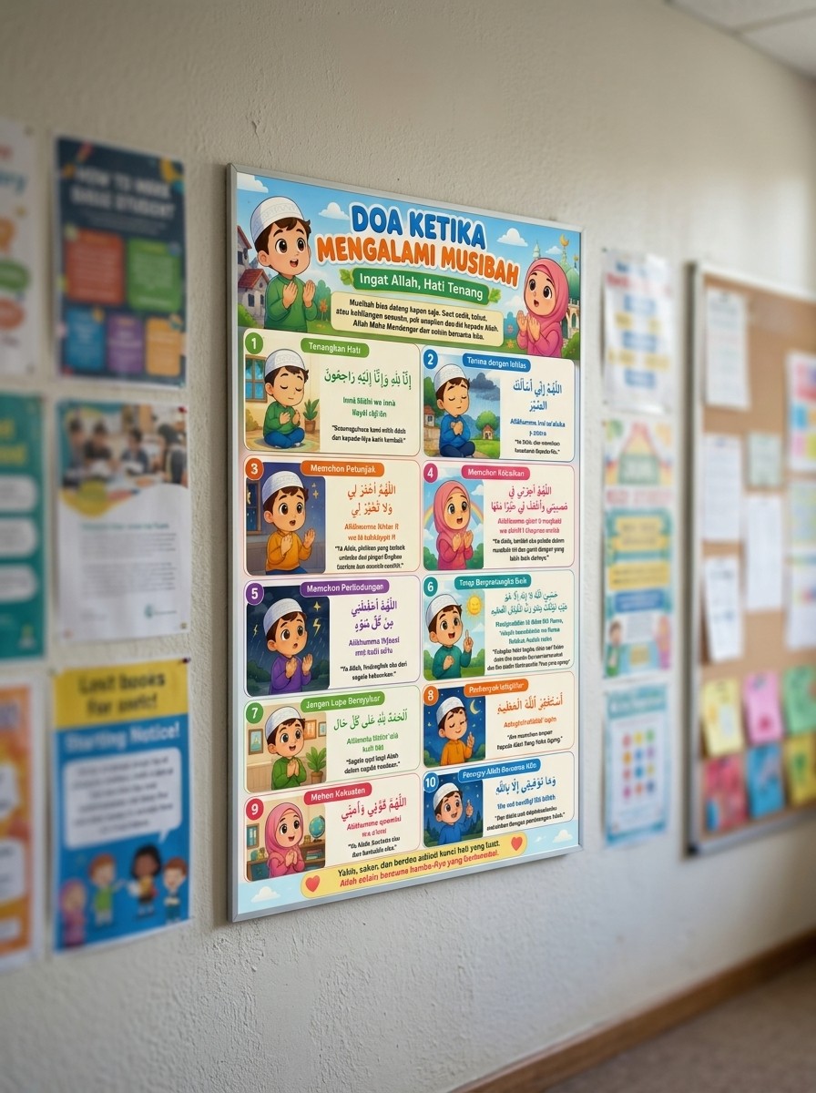 Poster Edukasi Anak Muslim Doa Ketika Mengalami Musibah Hiasan Dinding Islami Aesthetic