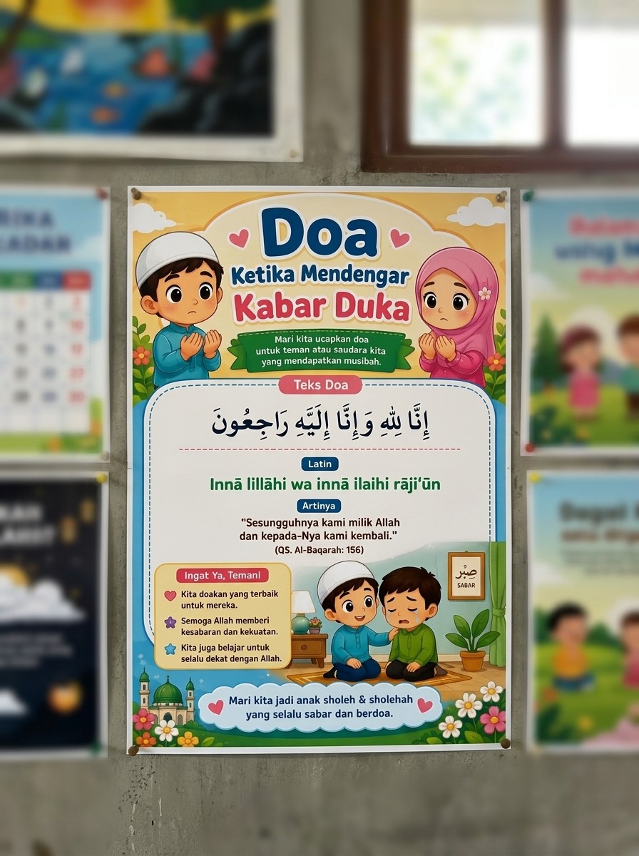 Poster Doa Mendengar Kabar Duka Innalillahi - Dekorasi Kamar Anak Muslim - Poster Belajar Harian Islami