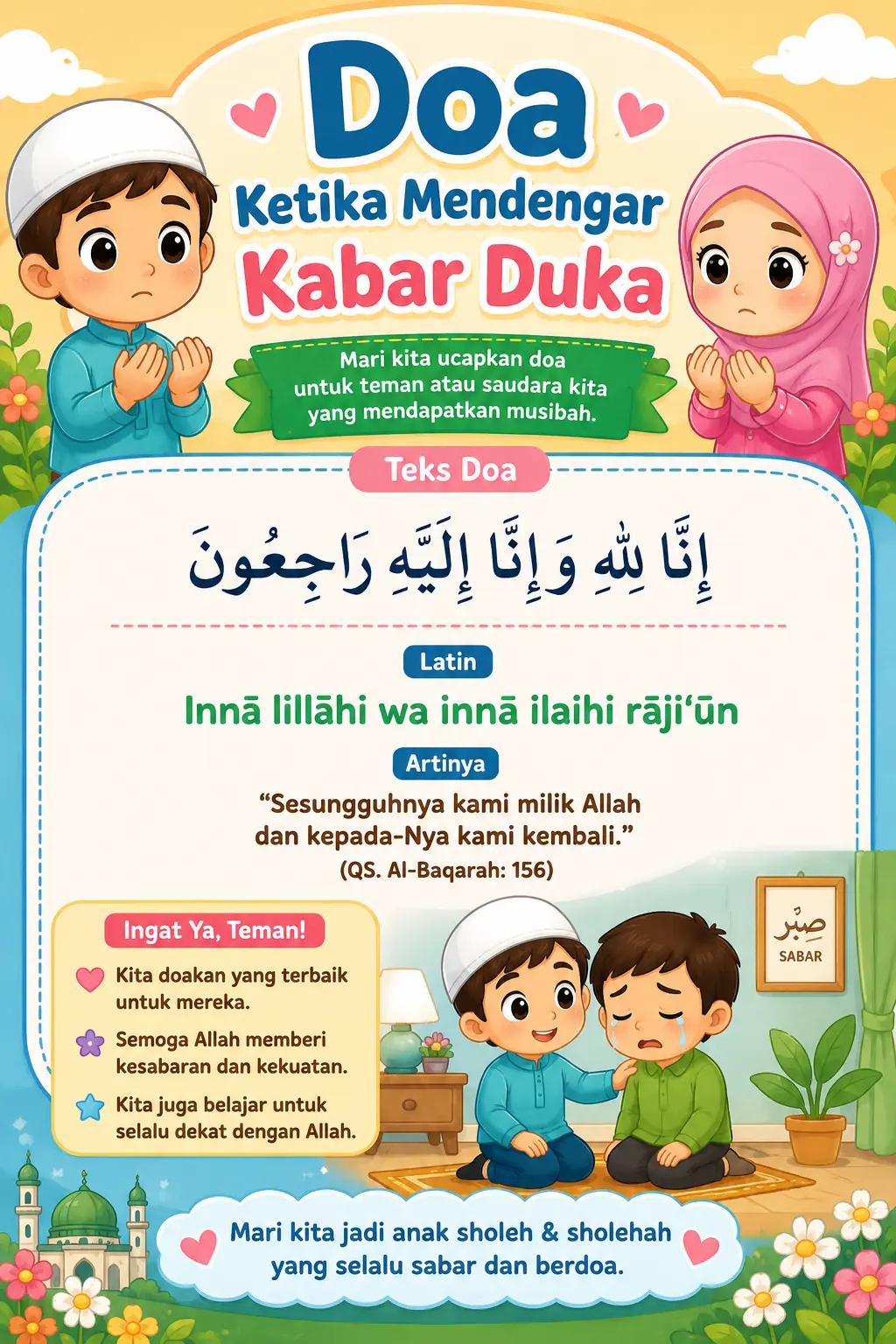 Poster Doa Mendengar Kabar Duka Innalillahi - Dekorasi Kamar Anak Muslim - Poster Belajar Harian Islami