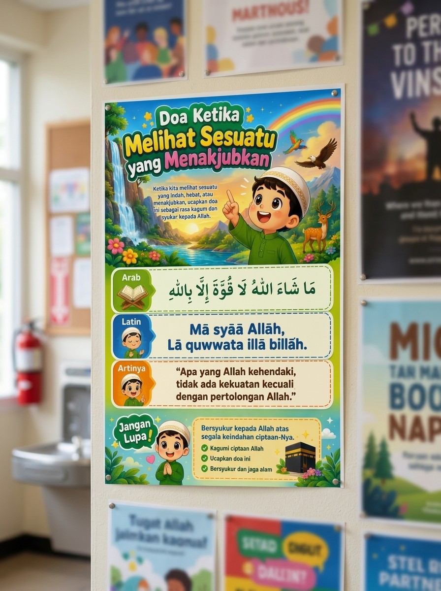 Poster Edukasi Anak Islami - Doa Ketika Melihat Sesuatu yang Menakjubkan - Hiasan Dinding Aesthetic A3+