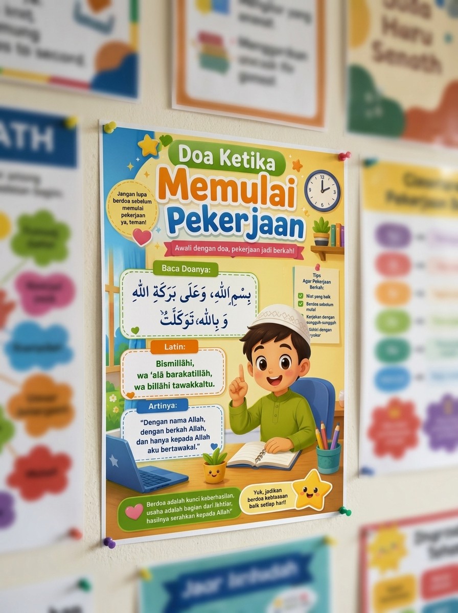Hiasan Dinding Poster Doa Memulai Pekerjaan Edukasi Anak Muslim Dekorasi Kamar Islami